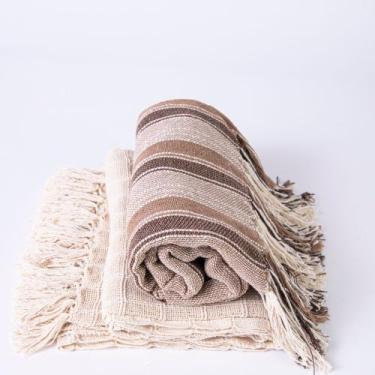 Imagem de Kit 2 Mantas Para Sofá Cru E Marrom Faixa Xale Decorativo 1,20X1,80 10