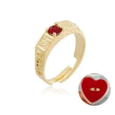 Imagem de Anel Menino ABC Ajustável pedra Vermelha  Banho Ouro 18k - Joias Danis