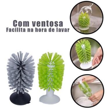 Imagem de Kit  2 Escova Plástica Para Lavar Copos Com Ventosa 15X9 cm - Máxima L