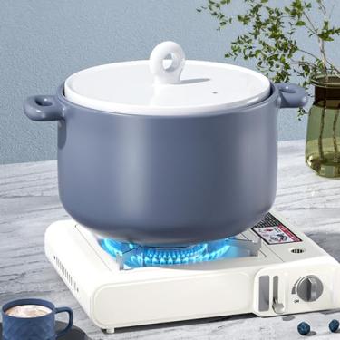 Imagem de Caçarola de cerâmica, panela de barro, panelas de barro com tampa, panela para ensopado, sopa, vapor, forno seguro - resistente ao calor