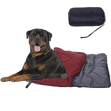 Imagem de VanRolldex Saco de dormir para cães, impermeável, quente, portátil, para viagem, com bolsa de armazenamento para ambientes internos e externos, acampamento, caminhada, mochila (vinho vermelho)