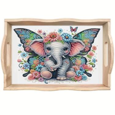 Imagem de ShuoBeiter DIY Diamond Art Tray with Handle Diamond Art Painting Plate Creative Design Handmade Wooden Tray Mosaic Making 7.8x11.8 Inches（S11)