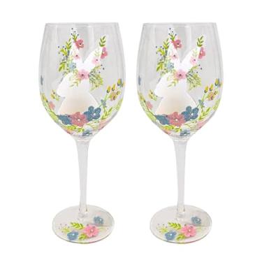Imagem de SKINFORD Pintado à mão, coelhinho, coelho, Páscoa, primavera, taça de vinho, primavera, primavera, primavera, decoração de mesa, copos de vinho com haste para decoração de cozinha, presentes