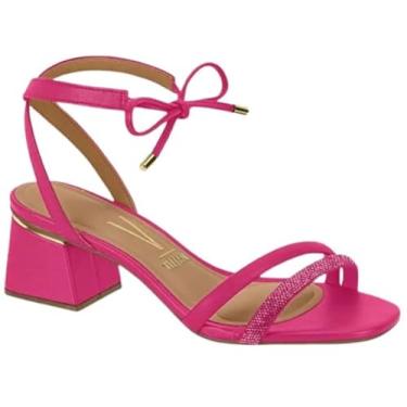 Imagem de Sandália Vizzano Feminina, Salto Bloco, Rosa Pink com Tira Brilhante, Amarração no Tornozelo (Pink, BR, Adulto, Numérico, M, 34)