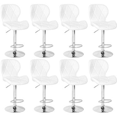 Imagem de Kit 08 Banquetas Slim Estofada Giratória Com Regulagem De Altura - Branco