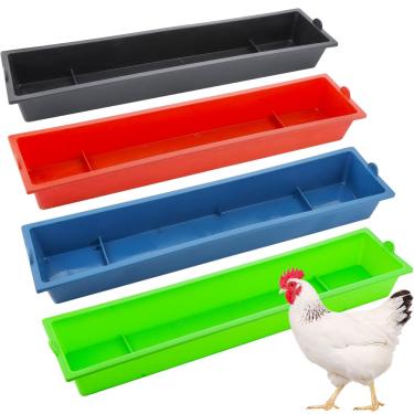 Imagem de DQITJ Pacote com 4 frangos alimentador de grande capacidade balde de alimentação de plástico dispensador de alimentos para galinha, pato, pombo, pássaro, gado, aves (comprimento: 60 cm)