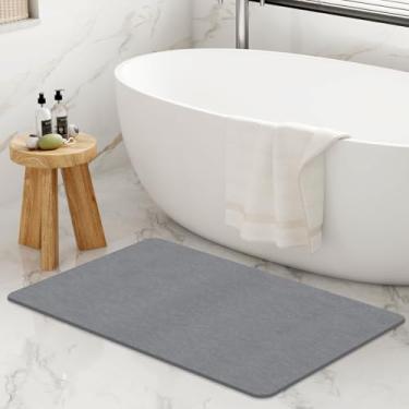 Imagem de THMINS Tapete de banho de pedra extragrande, tapete de banho antiderrapante de 81 cm x 50 cm, tapete de banho de pedra de terra diatomácea, super absorvente, secagem rápida para banheiro/cozinha,
