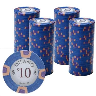 Imagem de Gamers Lounge Fichas de pôquer Milano 10 gramas Casino Clay (pacote com 100) - Argila real, visual vintage de cassino ($10 azul)