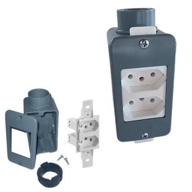 Imagem de Kit Tomada Dupla Branca 20A + Condulete 4/2pol + Placa e Adaptadores 3