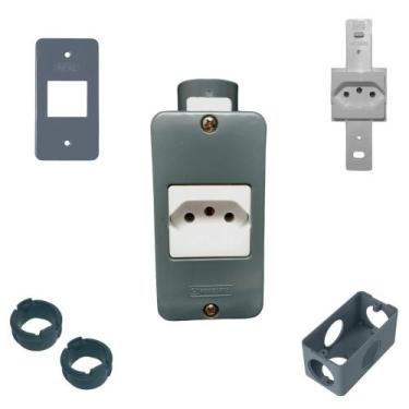 Imagem de KIT Tomada Simples Branca 20a + Condulete Sobrepor 4/2pol + Placa e Ad