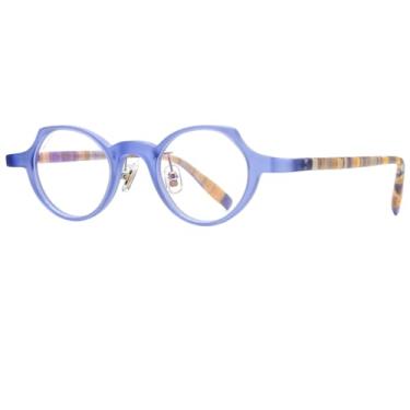 Imagem de Armação de óculos de acetato, masculino, famoso, retrô, redondo, feminino, óculos de grau, pequeno, vintage (9280, azul fosco)