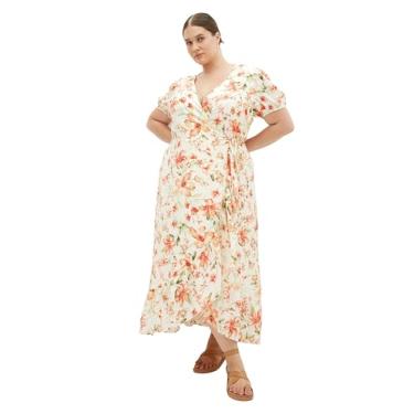 Imagem de City Chic Vestido feminino plus size - Sarina Print Wrap Midi, Peachy Fl, 50