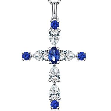 Imagem de Miaofu Colar feminino com cruz de diamante banhado a ouro branco 18 K em gota e cruz de prata esterlina 925 CZ para mulheres, Zircônia cúbica, Zircônia cúbica