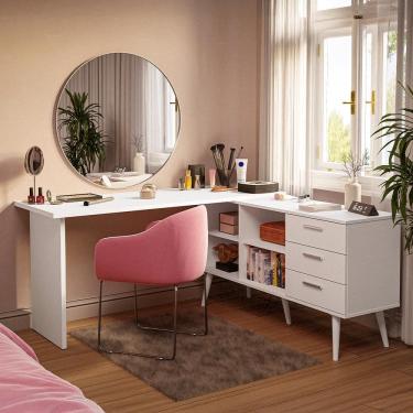 Imagem de Escrivaninha Penteadeira de Canto 3 Gavetas Branco Madesa