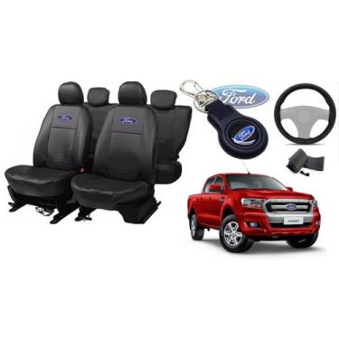 Imagem de Kit Capas Couro Ford Ranger 2014-2019 + Volante e Chaveiro - Elegância