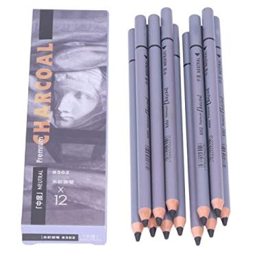 Imagem de Lápis de carvão Conjunto de escrita suave flexível Desenho detalhado de desenho de pintura de artistas Ilustradores profissionais Beech Wood Charcoal 12pcs