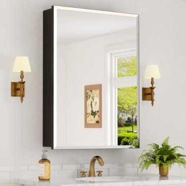 Imagem de Armário de remédios de 50 x 71 cm com espelho, armário de espelho de banheiro com moldura de alumínio, porta espelhada de borda chanfrada, prateleiras ajustáveis, espelhos de banheiro de montagem em