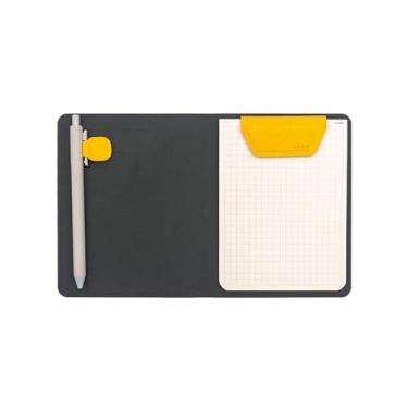 Imagem de LHiDS Organizador magnético de pasta de currículo de negócios, pasta A6 com prancheta, clipe de papel, bloco de escrita, suporte de cartão, fecho magnético para entrevistas, escola e mais, amarelo