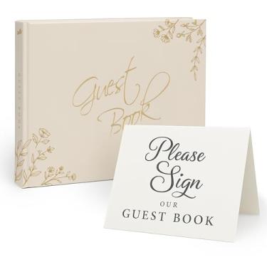 Imagem de Only Zest Livro de visitas moderno para recepção de casamento, chá de bebê, festa de aniversário – Livro de visitas Polaroid, páginas em branco para fazer login, álbum de fotos creme