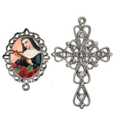 Imagem de Crucifixo Arabesco Terço de Noiva Relicario Santa Rita Peças para Mont