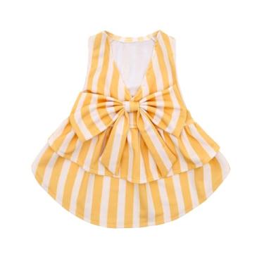 Imagem de CuteBone UPF50+ Vestidos para cães pequenos, vestido de verão sem mangas com decote em V profundo com laço grande, tecido de roupa de banho respirável, roupas de cachorro elásticas refrescantes para