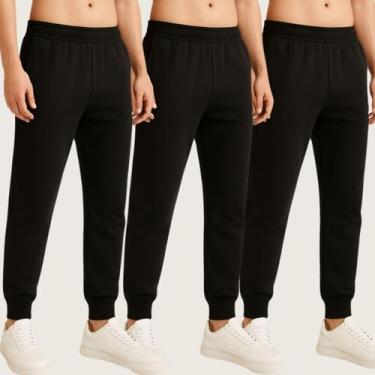 Imagem de Kit 3 Calça Jogger Masculina Moletom com Cós Elástico Conforto e Estil