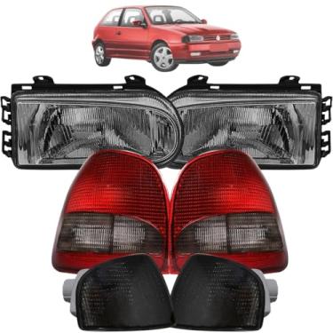Imagem de Par Farol Máscara Negra + Piscas + Lanternas Traseiras Fumê Gol Bola G2 1995 96 97 98 99