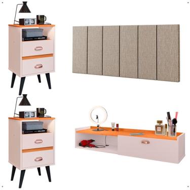 Imagem de Kit 2 Mesinhas Apoio Retrô Nicho Gaveta Penteadeira Camarim Suspensa Cabeceira Cama Box Queen Size 1,60 - Lojas RPM