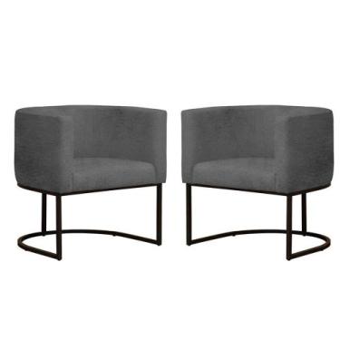Imagem de Kit 2 Poltronas Reforçada Decorativa Sala Gabriela Base Ferro Preta Su