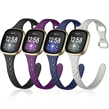 Imagem de Laffav Compatível com Fitbit Versa 3 Bandas Fitbit Sense Bandas para homens e mulheres, pulseiras de substituição de silicone finas Pulseira esportiva para Versa 3 / Acessórios Sense (Pequeno, Preto/Cinza/Azul Meia-Noite/Roxo)