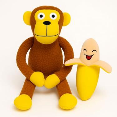 Imagem de Kit Macaco + Banana de Pelúcia Brinquedo Mordedor para Cachorro