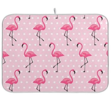 Imagem de Tarity Tapete de Secagem de Pratos de Flamingo Rosa Fofo para Balcão de Cozinha, Absorvente, Resistente Ao Calor, de Microfibra, Escorredor de Pratos, 18x24 Pol., Grande, Tapete de (18X24 Pol.)