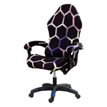 Imagem de Capa para cadeira de jogos com padrão hexagonal e protetores de apoio de braço – macia, antiderrapante, design lavável na máquina, ajuste universal (cadeira não incluída) (roxa)