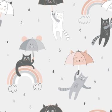Imagem de Papel de Parede Adesivo Chuva Guarda Sala Lavável Gato 3m