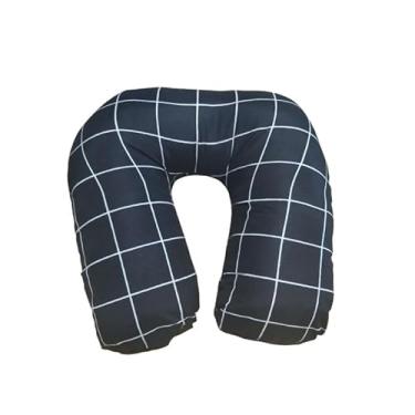 Imagem de Almofada descanso para pescoço tamanho adulto com enchimento fibra siliconadaAlmofada descanso para pescoço tamanho adulto com enchimento fibra siliconada (Grid preto)