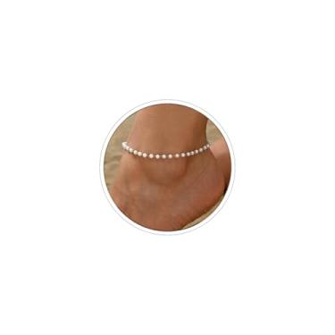 Imagem de Tornozeleiras femininas de pérolas, à prova d'água, boêmio, praia, tornozeleiras, joias de verão, Small, Metal, Sem Pedra Preciosa