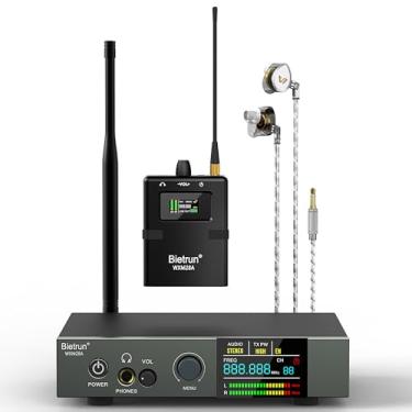 Imagem de Bietrun Sistema de monitor intra-auricular UHF estéreo/mono, sistema IEM profissional, operação de 50 metros, transmissor de montagem em rack de metal com 1 bodypack e fone de ouvido, para estúdio