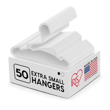 Imagem de IRIS Pacote com 50 cabides dos EUA, pequenos, com ranhuras para ombro e ganchos de acessórios, para camisas, casacos, calças, plástico flexível durável, organizador de armário de lavanderia