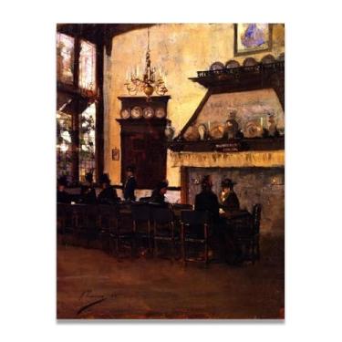 Imagem de International Cafe John Lavery Iconic Realist Portrait & War Scene Canvas Art – Decoração de parede irlandesa atemporal para casa 39,98 x 52 cm Un Framed