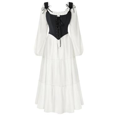 Imagem de Scarlet Darkness Black Corset Dress for Women Renaissance Costume 2 Piece Set Long Sleeve Medieval Dresses Black Size 16
