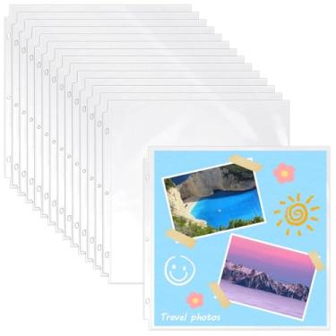 Imagem de Vmiapxo Protetores de página de scrapbook de 30 x 30 cm (pacote com 40) serve para fichário de scrapbook com 3 anéis, mangas protetoras de plástico transparente, inserções de página de álbum de fotos