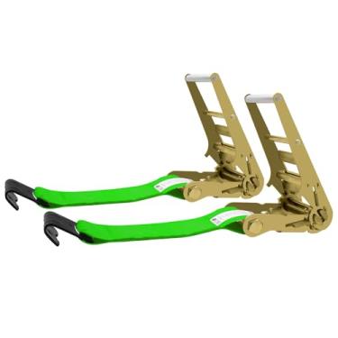 Imagem de SALUINOKI Pacote com 2 ganchos planos de catraca de 10 cm verde resistente x 30 cm (sem alça), compatível com correias de guincho de 10 cm para reboque de mesa