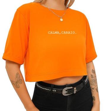 Imagem de Cropped Algodão Curto Feminino Estampado Calma Caraio 240 T-shirt Curt