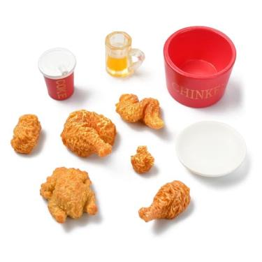 Imagem de UR URLIFEHALL 60 peças, 12 estilos, ornamentos em miniatura de frango frito de resina, estatuetas de fast food 3D para micro paisagens, decoração de quarto de mesa