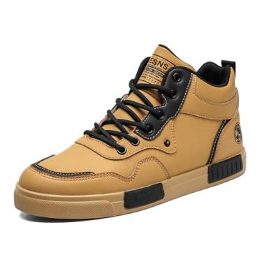 Imagem de WELRUNG Tênis de skate masculino moderno de cano alto estilo chinês elegante confortável skate corrida corrida caminhada, Amarelo, 45