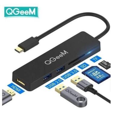 Imagem de Hub Usb Tipo C - 5 Em 1 C/ Hdmi e SD card 4k - QGeeN
