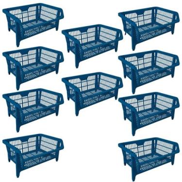 Imagem de Kit 10 Cesto Empilhavel Expositor Organizador Plástico Azul - Presto
