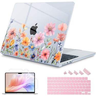 Imagem de Mektron Capa para MacBook Air de 13,6 polegadas 2025-2022 M4 M3 M2, modelo A3240 A3113 A2681 com tela de retina líquida Touch ID, capa dura brilhante impressa para MacBook Air 13,6 polegadas, floral