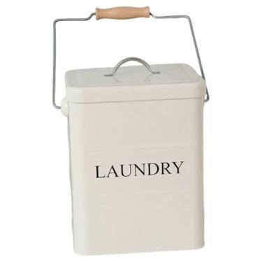 Imagem de ＫＬＫＣＭＳ Recipiente de roupa suja de ferro, grande capacidade, decoração, acessórios modernos, organizador, caixa de lata para lavanderia de fazenda, Branco