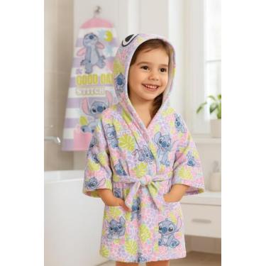 Imagem de Kit Roupão Infantil Quimono Com Capuz Stitch + Toalha Aveludada Stitch